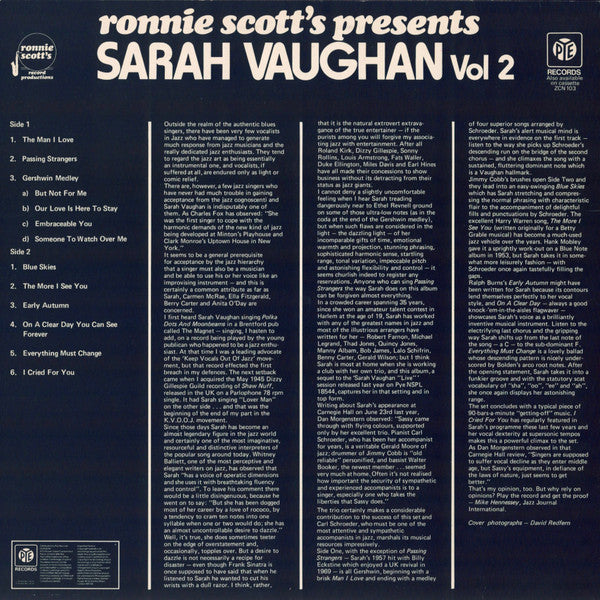 Sarah Vaughan : Ronnie Scott's Presents Sarah Vaughan Live Volume 2 (LP)
