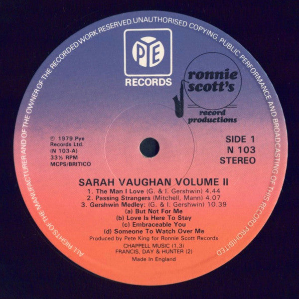 Sarah Vaughan : Ronnie Scott's Presents Sarah Vaughan Live Volume 2 (LP)