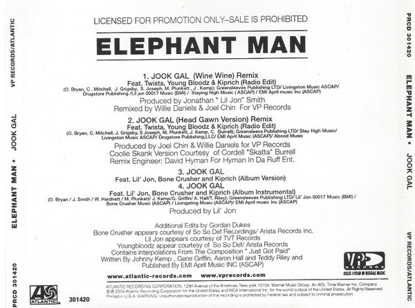 Elephant Man : Jook Gal (Wine Wine) (Remix) (CD, Single, Promo)
