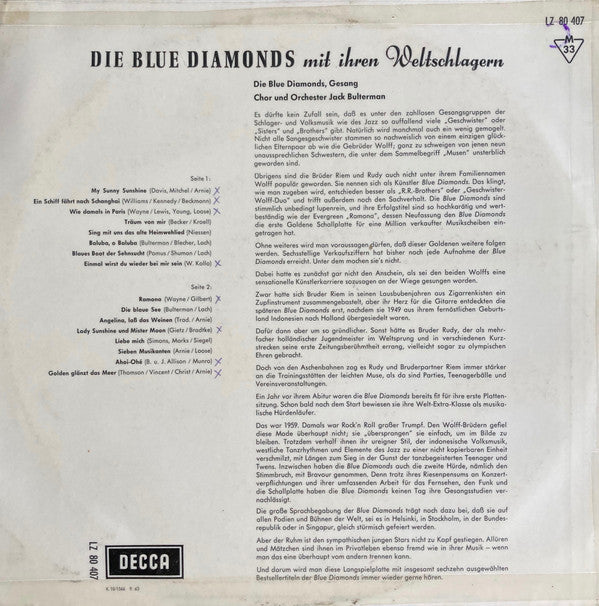 The Blue Diamonds : Die Blue Diamonds Mit Ihren Weltschlagern (LP, Album)