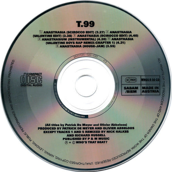 T99 : Anasthasia (Rap Version Remix) (CD, Maxi)