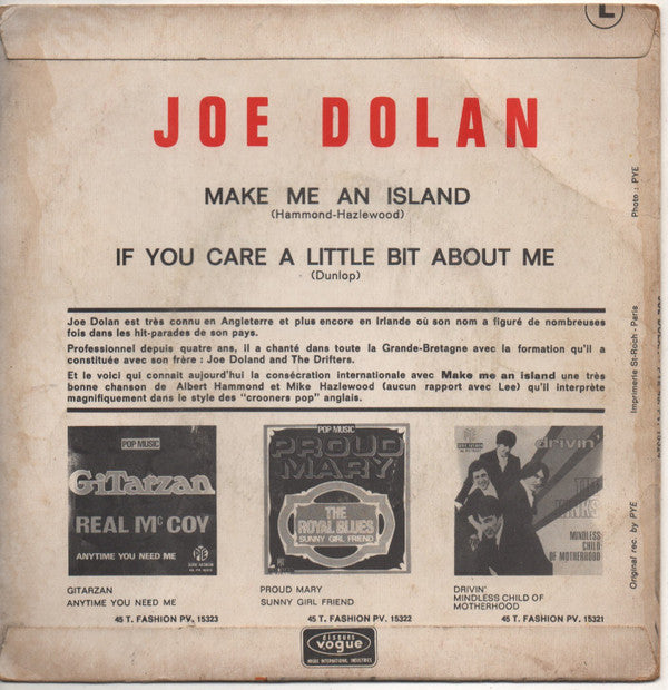 Joe Dolan : Make Me An Island (7", Single, Mono)