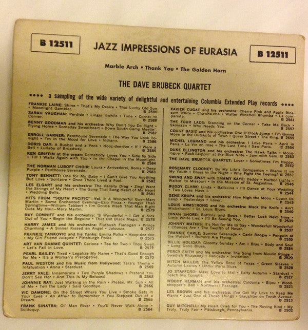 The Dave Brubeck Quartet : Jazz Impressions Of Eurasia (7", EP, Mono)