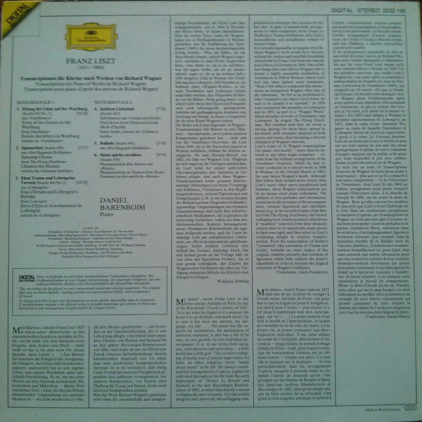 Franz Liszt, Daniel Barenboim : Transkriptionen Für Klavier Nach Werken von Richard Wagner (LP, Album)