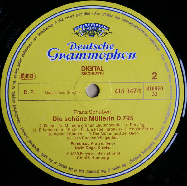 Franz Schubert, Francisco Araiza, Irwin Gage : Die Schöne Müllerin, D. 795 (LP)