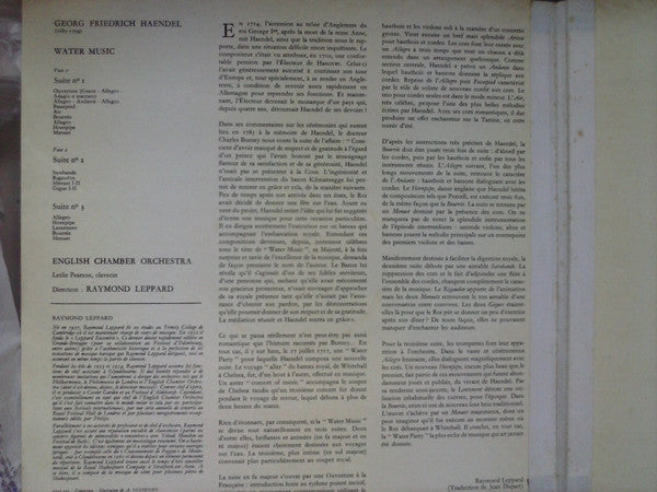 Georg Friedrich Händel, English Chamber Orchestra, Raymond Leppard : Water Music (LP, Ant)