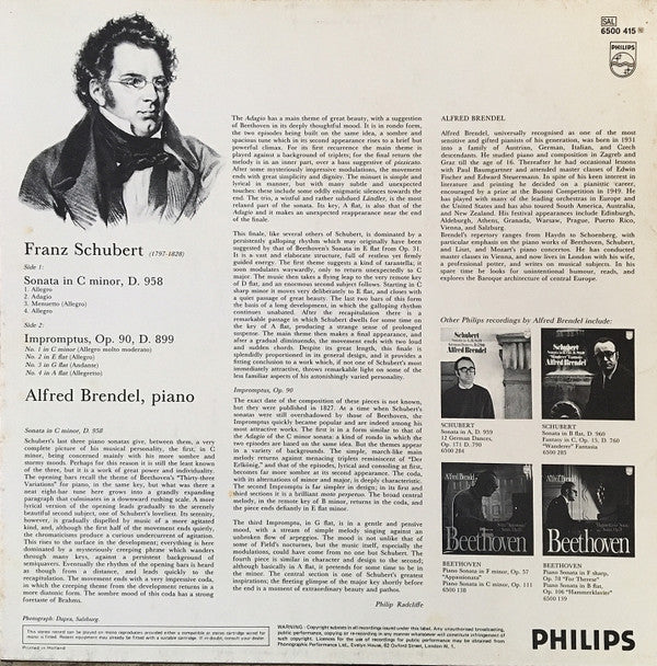 Franz Schubert, Alfred Brendel : Sonata In C Minor, D.958 / 4 Impromptus, D.899 (LP)