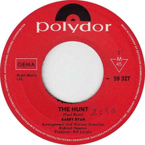 Barry Ryan : The Hunt (7", Single, Mono)