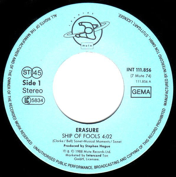 Erasure : Ship Of Fools (7", Single)