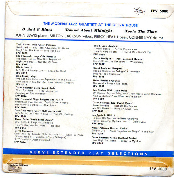 The Modern Jazz Quartet : At The Opera House (7", EP)