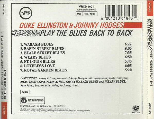 Duke Ellington & Johnny Hodges : Back To Back (Duke Ellington And Johnny Hodges Play The Blues) (CD, Album, RE)