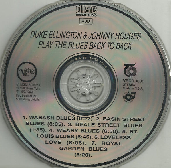 Duke Ellington & Johnny Hodges : Back To Back (Duke Ellington And Johnny Hodges Play The Blues) (CD, Album, RE)