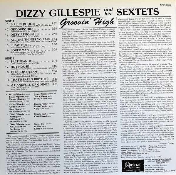 Dizzy Gillespie And His Sextets* : Groovin' High (LP, Comp, Mono)