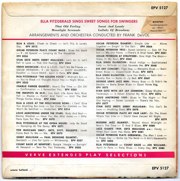 Ella Fitzgerald : Sings Sweet Songs For Swingers (7", EP)