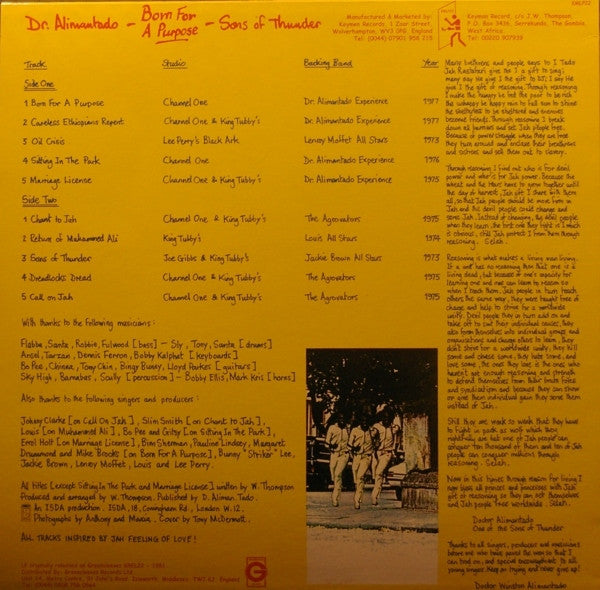 Dr. Alimantado : Born For A Purpose - Sons Of Thunder (LP, Album)