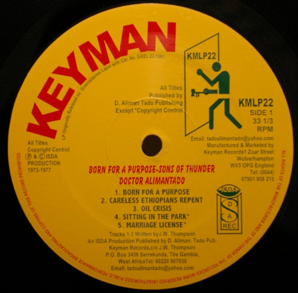 Dr. Alimantado : Born For A Purpose - Sons Of Thunder (LP, Album)