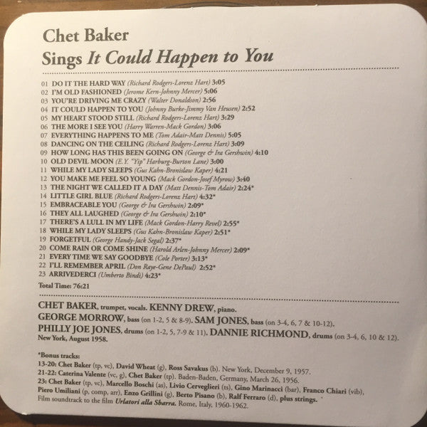Chet Baker : Sings It Could Happen To You (CD, Album, RE)