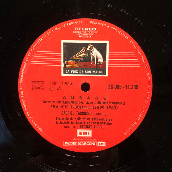 Francis Poulenc, Gabriel Tacchino, Georges Prêtre : Aubade - Concerto Pour Piano (LP, Album)