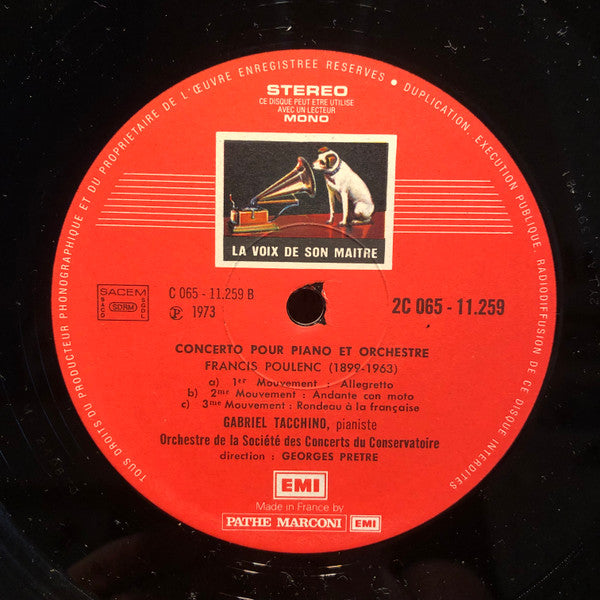 Francis Poulenc, Gabriel Tacchino, Georges Prêtre : Aubade - Concerto Pour Piano (LP, Album)