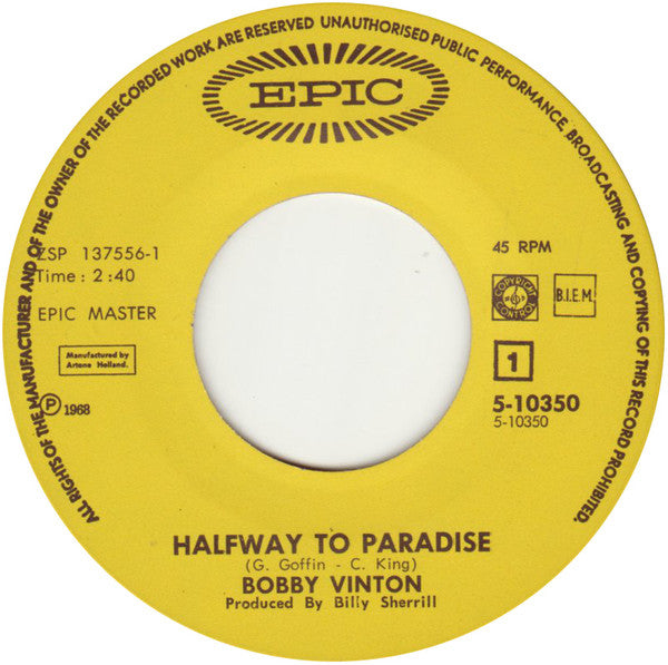 Bobby Vinton : Halfway To Paradise (7", Single)