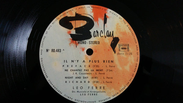 Léo Ferré : Il N'y A Plus Rien (LP, Album, RE, Gat)