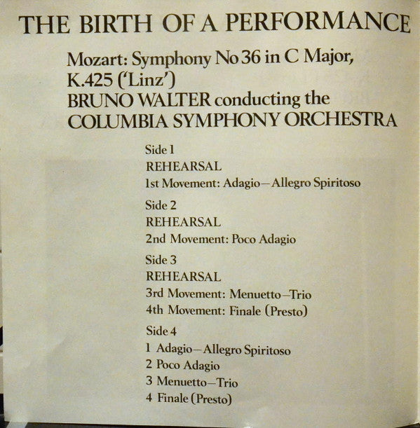 Bruno Walter, Columbia Symphony Orchestra, Wolfgang Amadeus Mozart : The Birth Of A Performance: Mozart's Symphony No. 36 In C, K425 "Linz" (2xLP, Mono + Box)