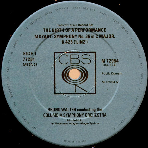 Bruno Walter, Columbia Symphony Orchestra, Wolfgang Amadeus Mozart : The Birth Of A Performance: Mozart's Symphony No. 36 In C, K425 "Linz" (2xLP, Mono + Box)