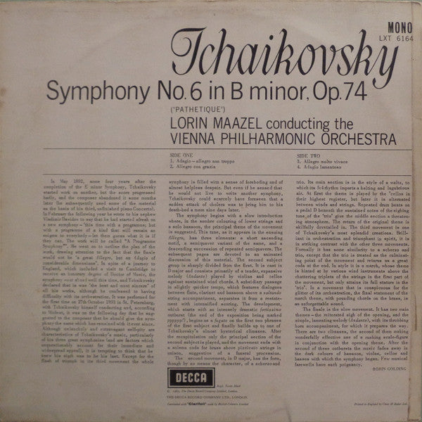 Pyotr Ilyich Tchaikovsky, Lorin Maazel : Wiener Philharmoniker : Symphony No.6 (LP, Mono)