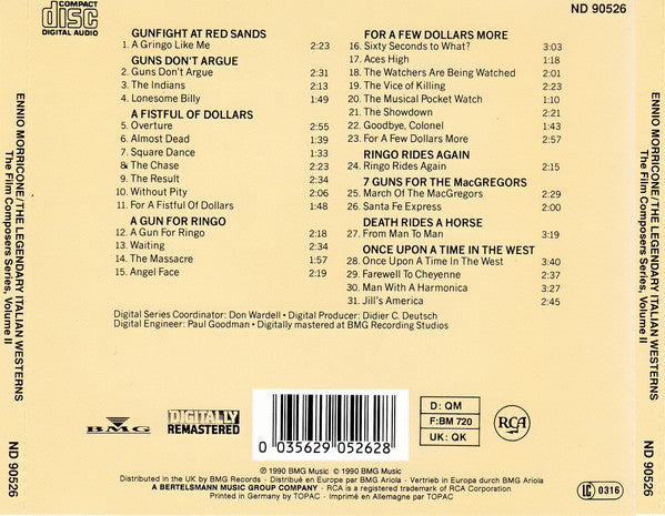 Ennio Morricone : The Legendary Italian Westerns The Film Composers Series, Volume II (CD, Comp, RM, RP)