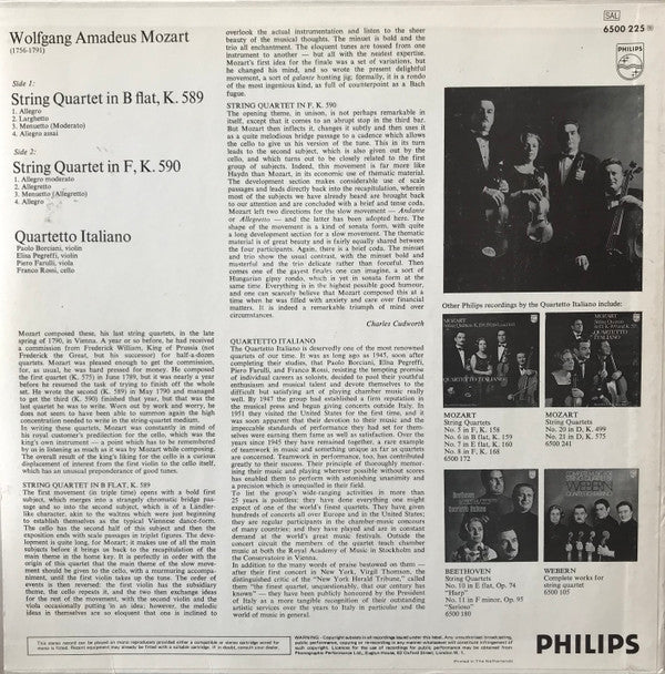 Wolfgang Amadeus Mozart - Quartetto Italiano : Werke Für Streichquartett, Folge 4: Streichquartett B-dur KV 589, Streichquartett F-dur KV 590 (LP, Album)