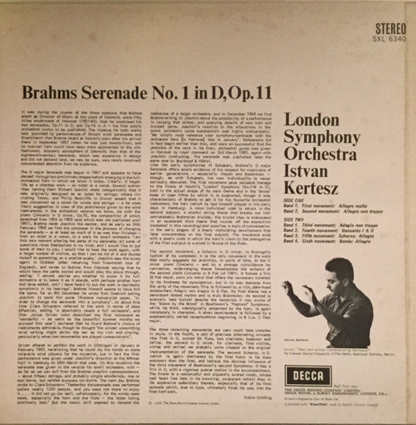 Johannes Brahms, London Symphony Orchestra, István Kertész : Serenade No. 1 In D, Op. 11 (LP, RP)