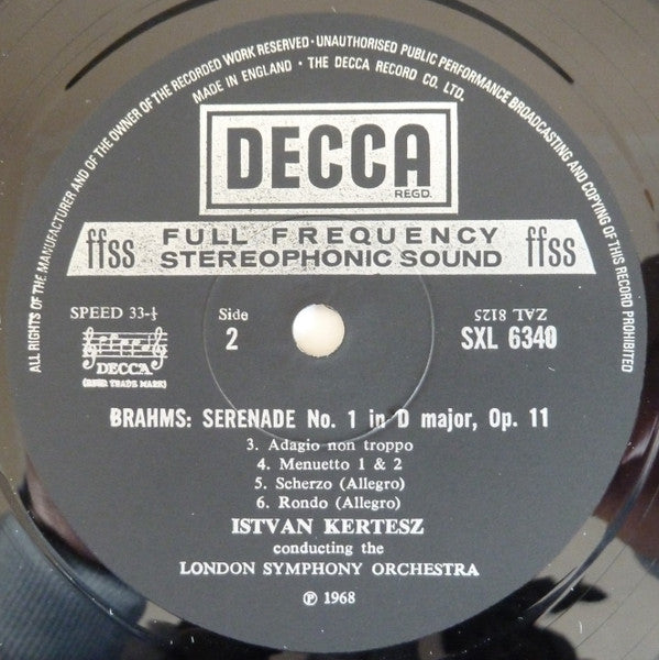 Johannes Brahms, London Symphony Orchestra, István Kertész : Serenade No. 1 In D, Op. 11 (LP, RP)