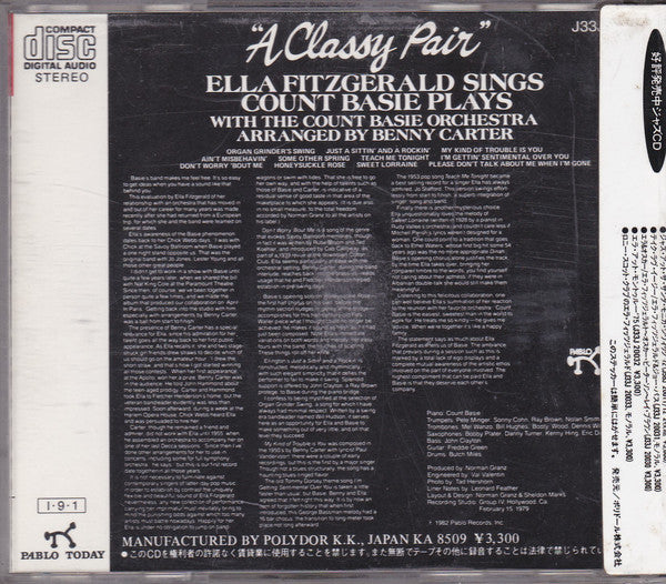 Ella Fitzgerald Sings Count Basie Plays With Count Basie Orchestra : A Classy Pair (CD, Album, RE)