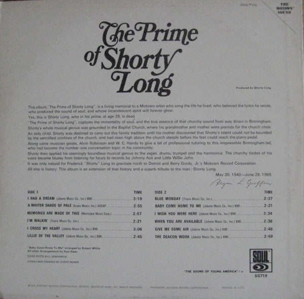 Shorty Long (2) : The Prime Of Shorty Long (LP, Album, Hol)