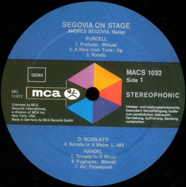 Andrés Segovia : Segovia On Stage (LP)