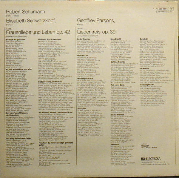 Robert Schumann - Elisabeth Schwarzkopf, Geoffrey Parsons (2) : Frauenliebe Und Leben, Op. 42 / Liederkreis, Op. 39 (LP, Gol)