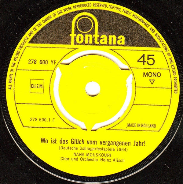 Nana Mouskouri : Wo Ist Das Glück Vom Vergangenen Jahr! / An Einem Fernen Ufer (7", Single, Mono)
