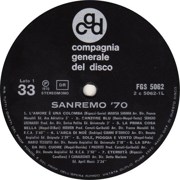 Various : San Remo '70 (LP, Album, Comp, S/Edition, Gat)