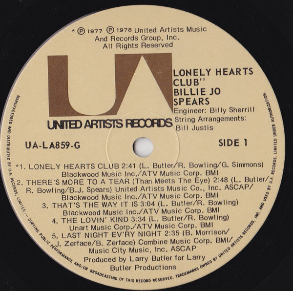 Billie Jo Spears : Lonely Hearts Club (LP)