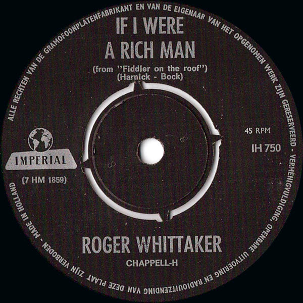 Roger Whittaker : If  I Were A Rich Man (7", Single)