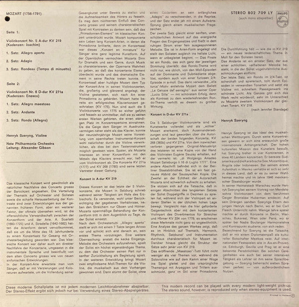 Henryk Szeryng, Wolfgang Amadeus Mozart, New Philharmonia Orchestra, Alexander Gibson : Violin Concerto No.5 In A, K.219 / Violin Concerto No.6 In D, K.271a (LP, Album)