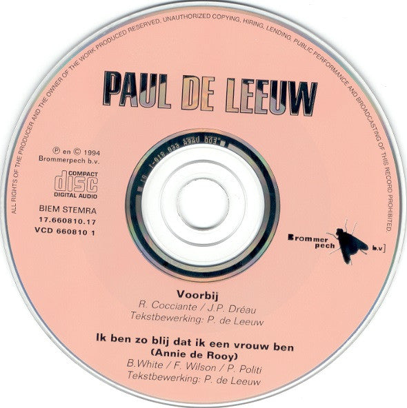Paul de Leeuw / Annie de Rooy : Voorbij / Ik Ben Zo Blij Dat Ik Een Vrouw Ben (CD, Single)
