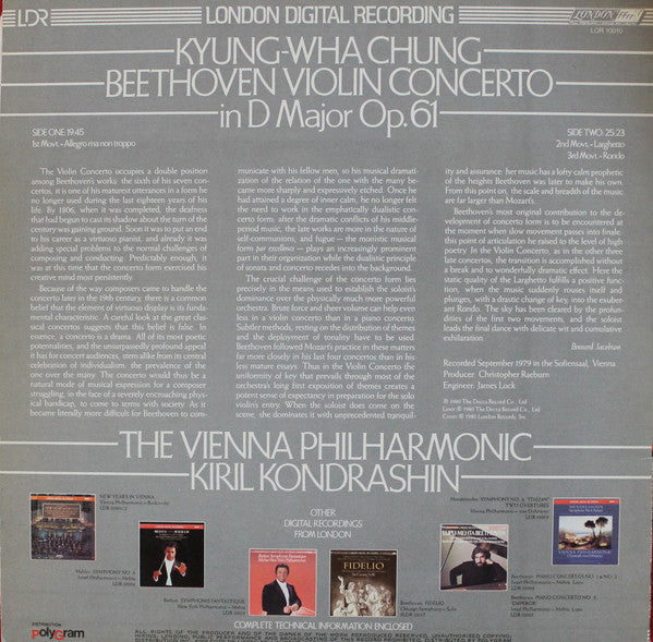 Ludwig van Beethoven / Kyung-Wha Chung / Wiener Philharmoniker • Kiril Kondrashin : Violin Concerto In D Major, Op. 61 (LP, Album)