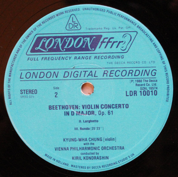 Ludwig van Beethoven / Kyung-Wha Chung / Wiener Philharmoniker • Kiril Kondrashin : Violin Concerto In D Major, Op. 61 (LP, Album)