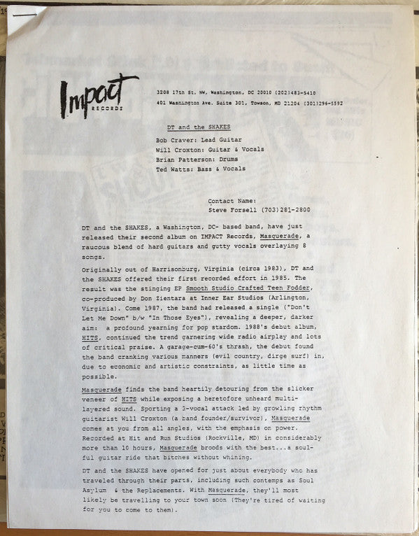 DT And The Shakes : Masquerade (LP, Album)