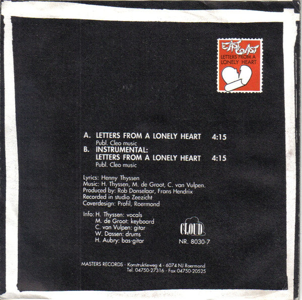 East Coast (8) : Letters From A Lonely Heart (7", Single)