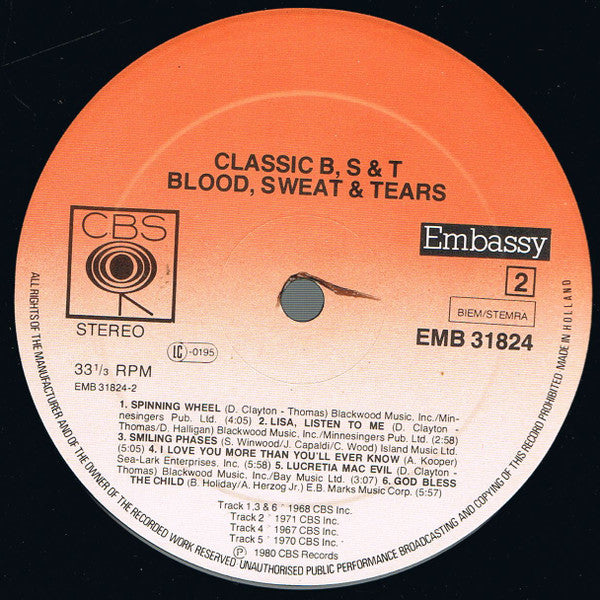 Blood, Sweat & Tears* : Classic B, S & T (LP, Comp)