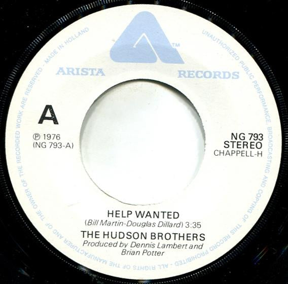 The Hudson Brothers* : Help Wanted (7", Single)