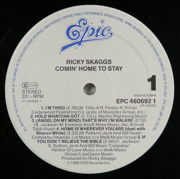 Ricky Skaggs : Comin' Home To Stay (LP, Album)