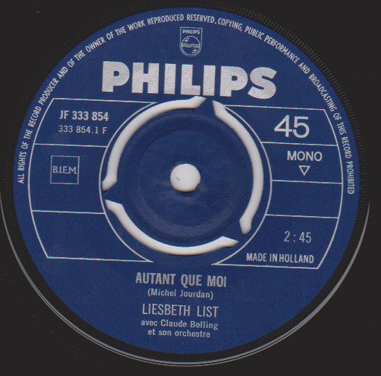 Liesbeth List : Autant Que Moi (7", Single, Mono)